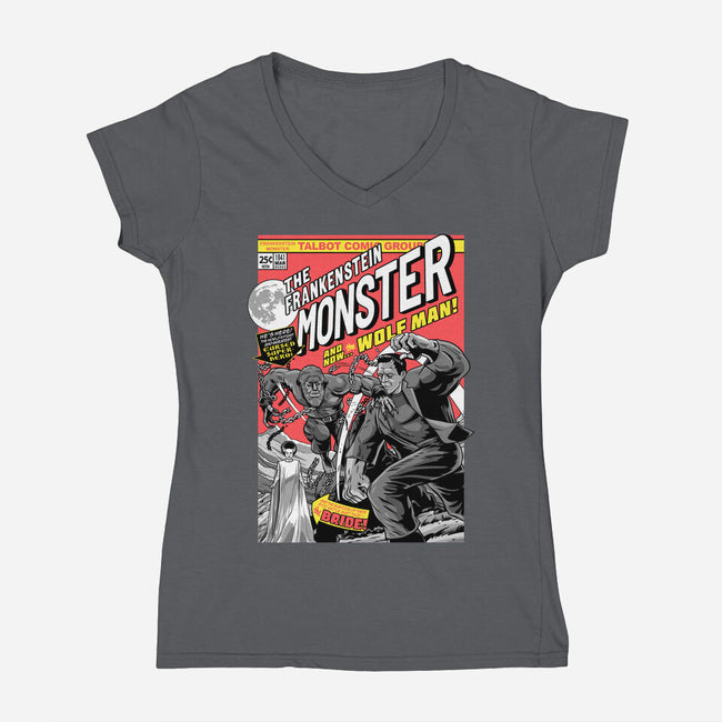 Monster V Wolf-Womens-V-Neck-Tee-boltfromtheblue