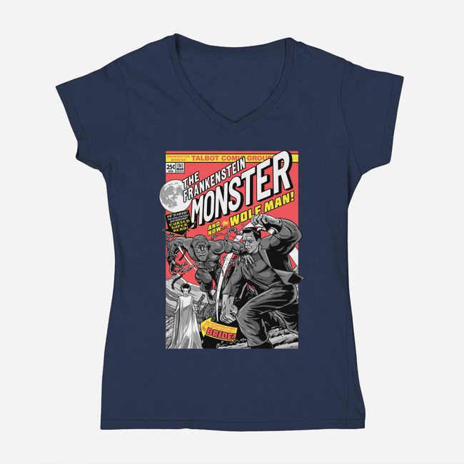 Monster V Wolf-Womens-V-Neck-Tee-boltfromtheblue