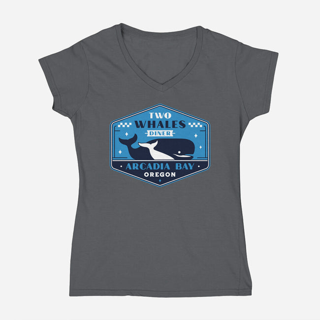 Two Whales Diner Crest-Womens-V-Neck-Tee-LAGELANTEE