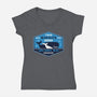 Two Whales Diner Crest-Womens-V-Neck-Tee-LAGELANTEE
