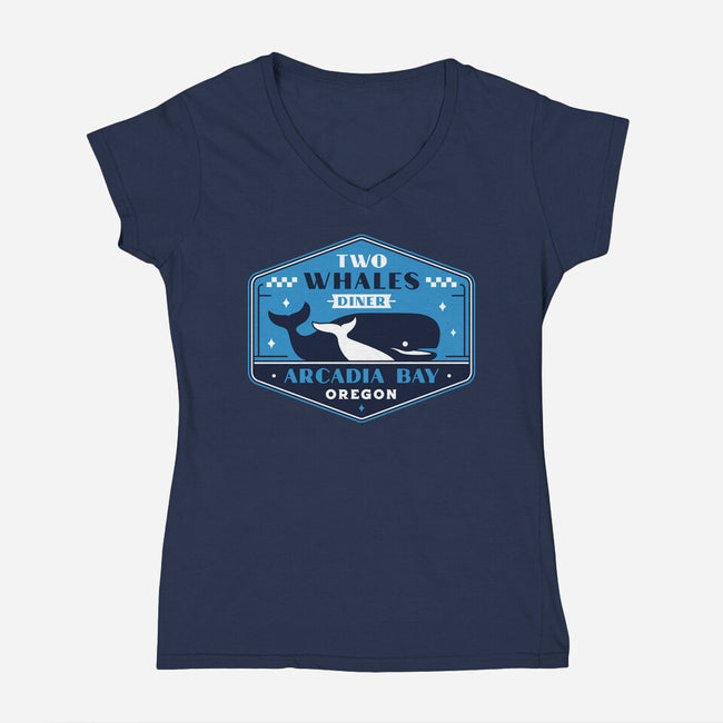 Two Whales Diner Crest-Womens-V-Neck-Tee-LAGELANTEE