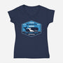 Two Whales Diner Crest-Womens-V-Neck-Tee-LAGELANTEE