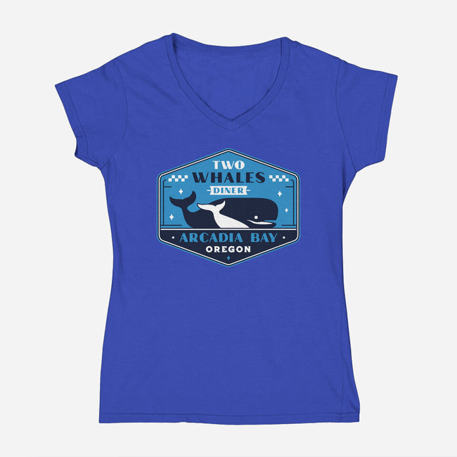Two Whales Diner Crest-Womens-V-Neck-Tee-LAGELANTEE