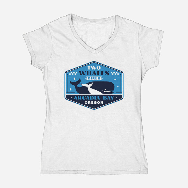 Two Whales Diner Crest-Womens-V-Neck-Tee-LAGELANTEE