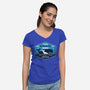 Two Whales Diner Crest-Womens-V-Neck-Tee-LAGELANTEE