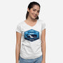 Two Whales Diner Crest-Womens-V-Neck-Tee-LAGELANTEE