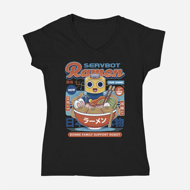 Servbot Ramen Vintage-Womens-V-Neck-Tee-LAGELANTEE