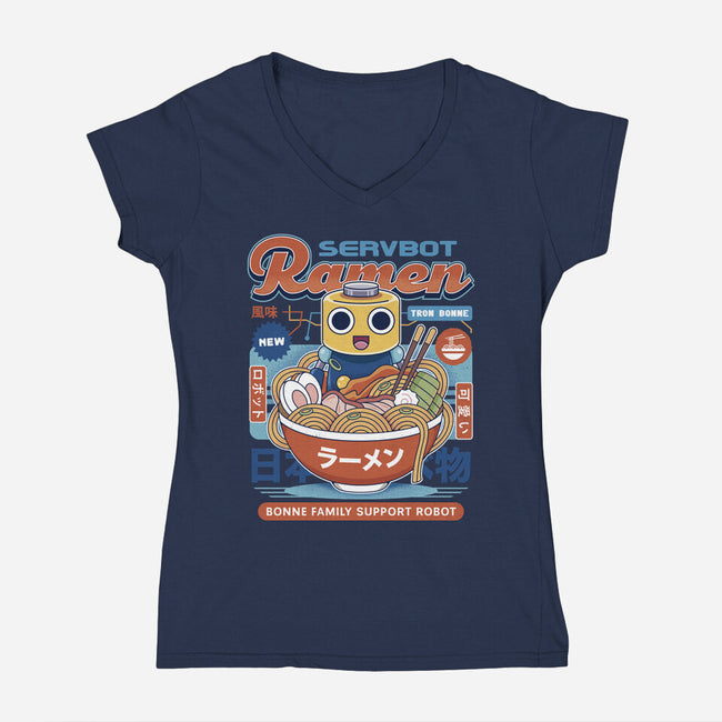 Servbot Ramen Vintage-Womens-V-Neck-Tee-LAGELANTEE