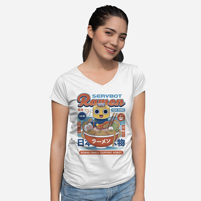Servbot Ramen Vintage-Womens-V-Neck-Tee-LAGELANTEE