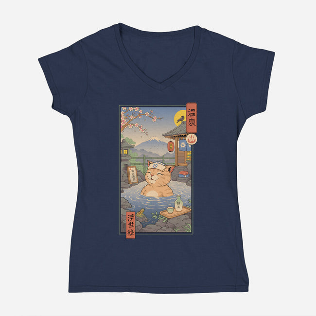 Onsen Cat Meowster-Womens-V-Neck-Tee-vp021