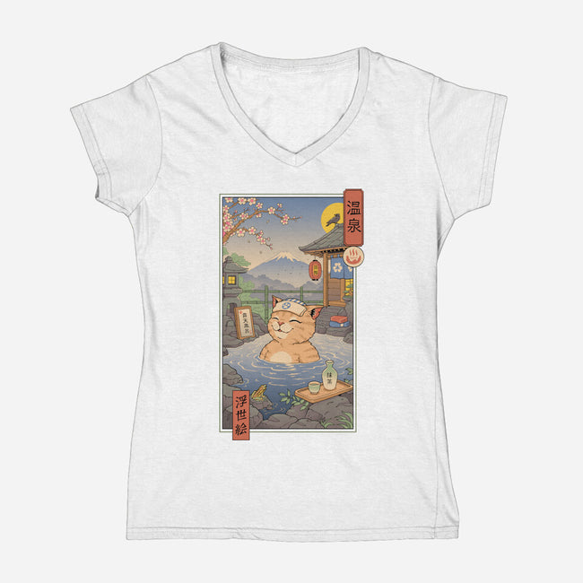 Onsen Cat Meowster-Womens-V-Neck-Tee-vp021