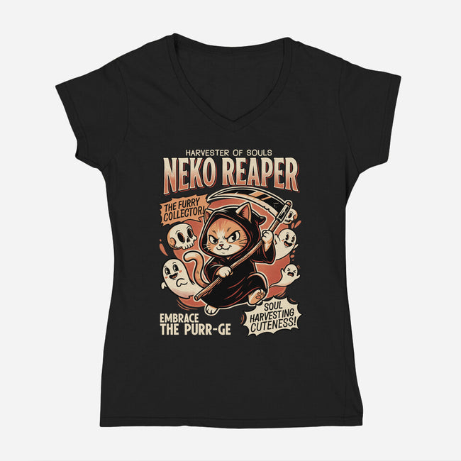 Neko Reaper-Womens-V-Neck-Tee-P1yu5h