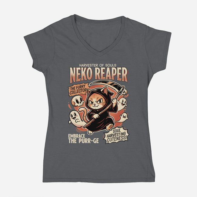 Neko Reaper-Womens-V-Neck-Tee-P1yu5h