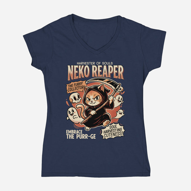 Neko Reaper-Womens-V-Neck-Tee-P1yu5h