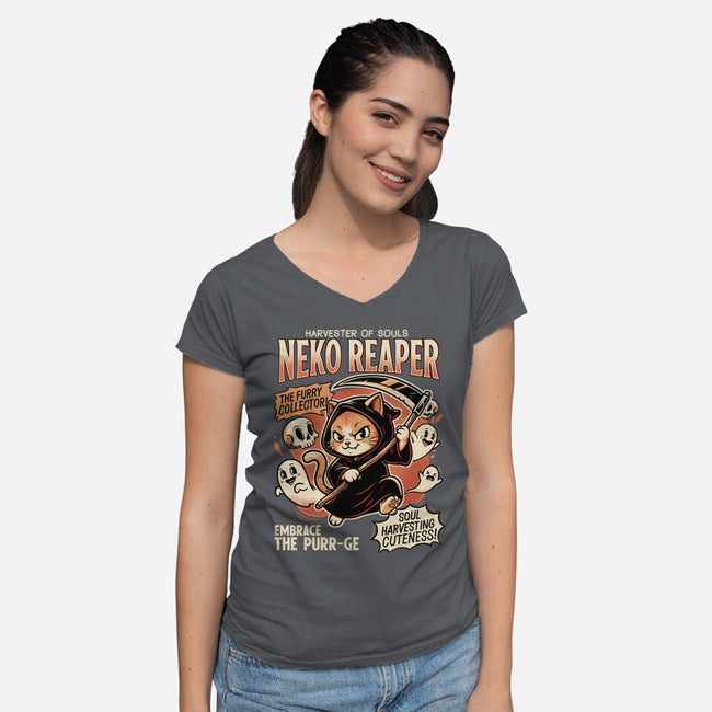 Neko Reaper-Womens-V-Neck-Tee-P1yu5h