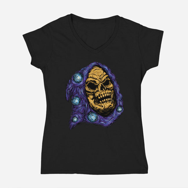 Starry Night Of Doom-Womens-V-Neck-Tee-glitchygorilla