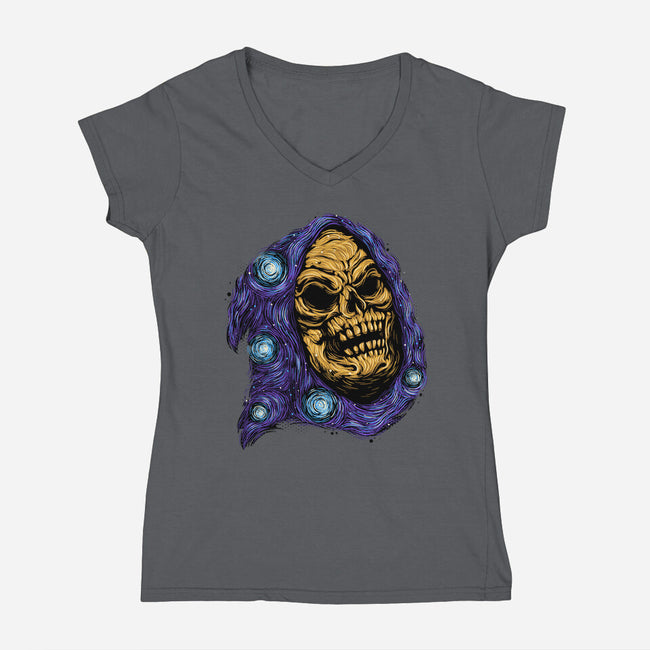 Starry Night Of Doom-Womens-V-Neck-Tee-glitchygorilla