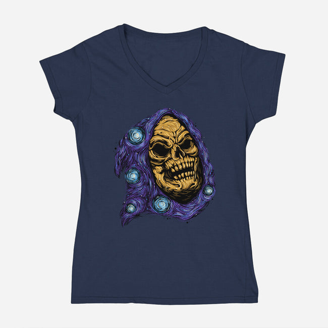 Starry Night Of Doom-Womens-V-Neck-Tee-glitchygorilla
