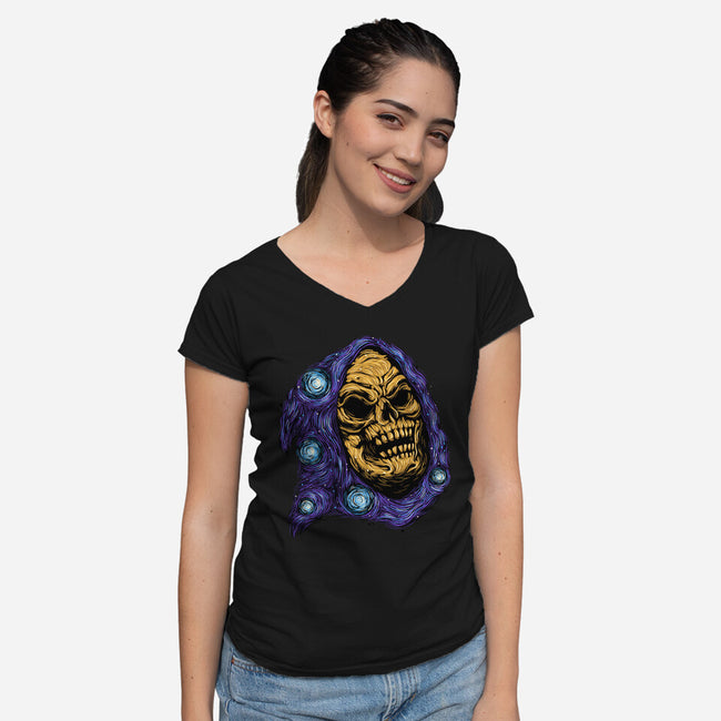 Starry Night Of Doom-Womens-V-Neck-Tee-glitchygorilla