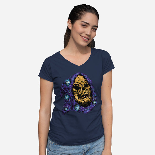Starry Night Of Doom-Womens-V-Neck-Tee-glitchygorilla