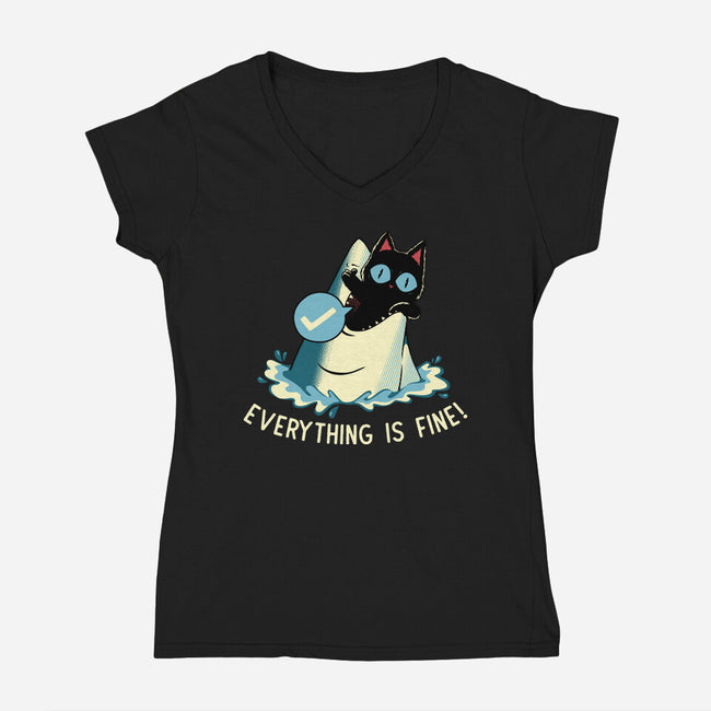 Everything Is Fine Shark Attack-Womens-V-Neck-Tee-tobefonseca