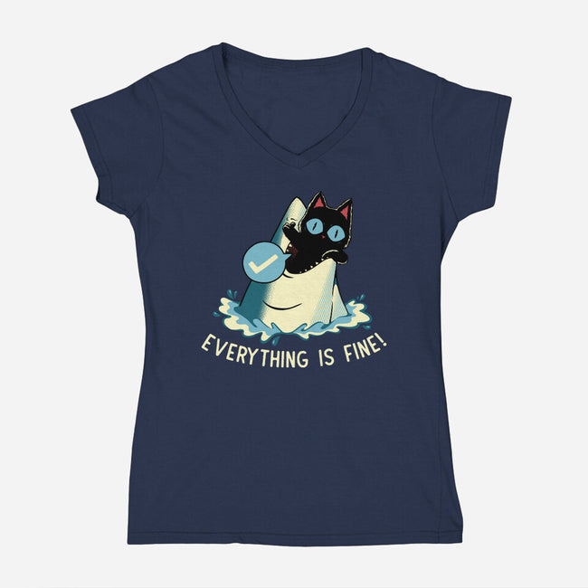 Everything Is Fine Shark Attack-Womens-V-Neck-Tee-tobefonseca