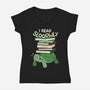 Slow Reader Turtle Books-Womens-V-Neck-Tee-tobefonseca