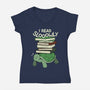 Slow Reader Turtle Books-Womens-V-Neck-Tee-tobefonseca