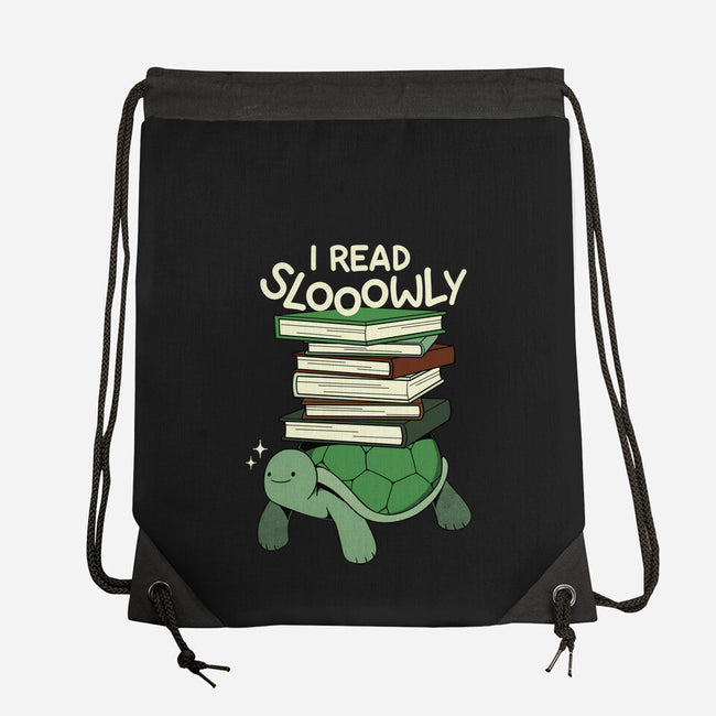 Slow Reader Turtle Books-None-Drawstring-Bag-tobefonseca