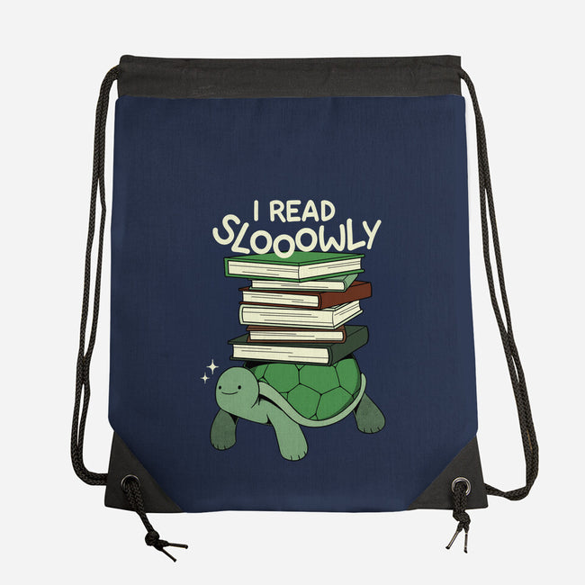 Slow Reader Turtle Books-None-Drawstring-Bag-tobefonseca