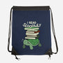 Slow Reader Turtle Books-None-Drawstring-Bag-tobefonseca