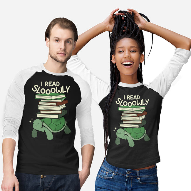 Slow Reader Turtle Books-Unisex-Baseball-Tee-tobefonseca