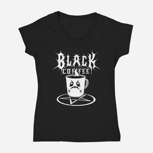 Black Metal Coffee-Womens-V-Neck-Tee-pigboom