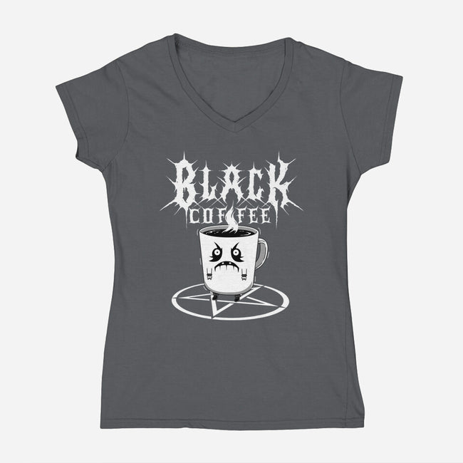 Black Metal Coffee-Womens-V-Neck-Tee-pigboom