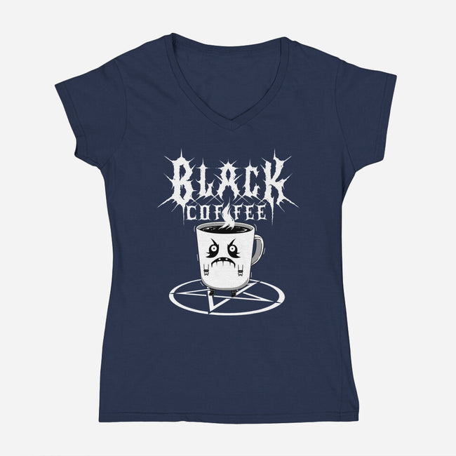 Black Metal Coffee-Womens-V-Neck-Tee-pigboom