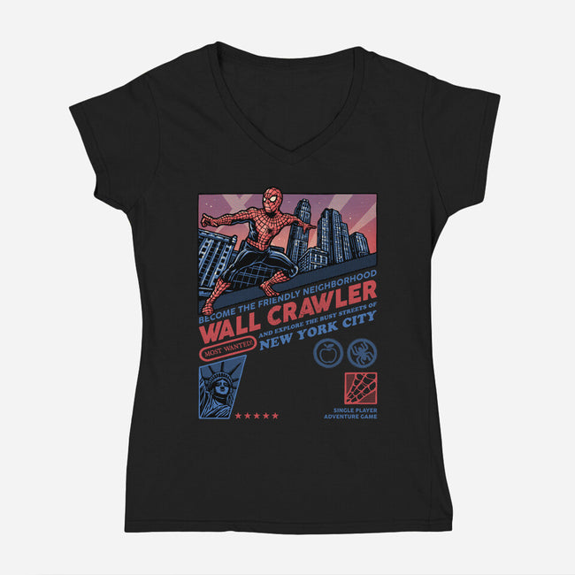 Friendly Neighborhood Wall Crawler-Womens-V-Neck-Tee-glitchygorilla