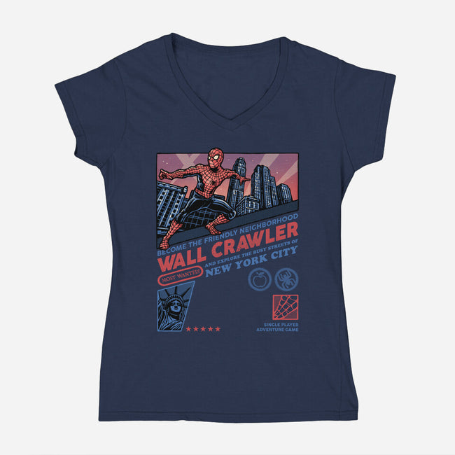 Friendly Neighborhood Wall Crawler-Womens-V-Neck-Tee-glitchygorilla