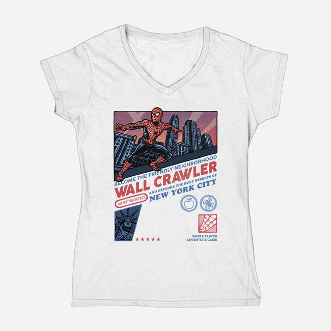 Friendly Neighborhood Wall Crawler-Womens-V-Neck-Tee-glitchygorilla