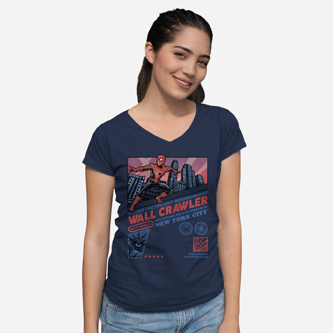 Friendly Neighborhood Wall Crawler-Womens-V-Neck-Tee-glitchygorilla