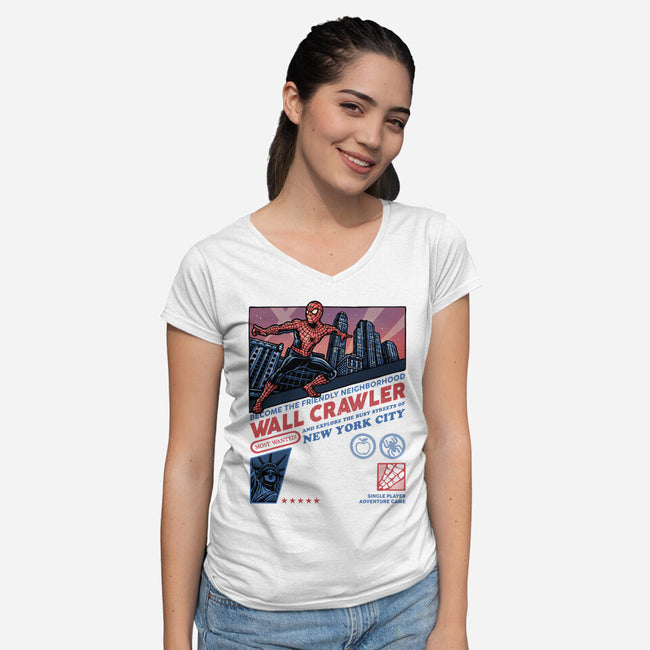 Friendly Neighborhood Wall Crawler-Womens-V-Neck-Tee-glitchygorilla