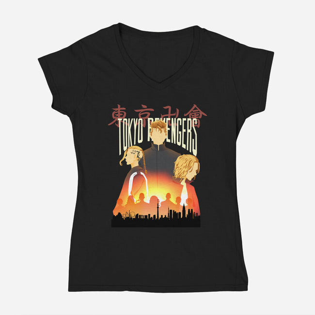 Tokyo Revengers-Womens-V-Neck-Tee-Afire