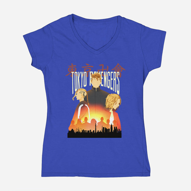 Tokyo Revengers-Womens-V-Neck-Tee-Afire