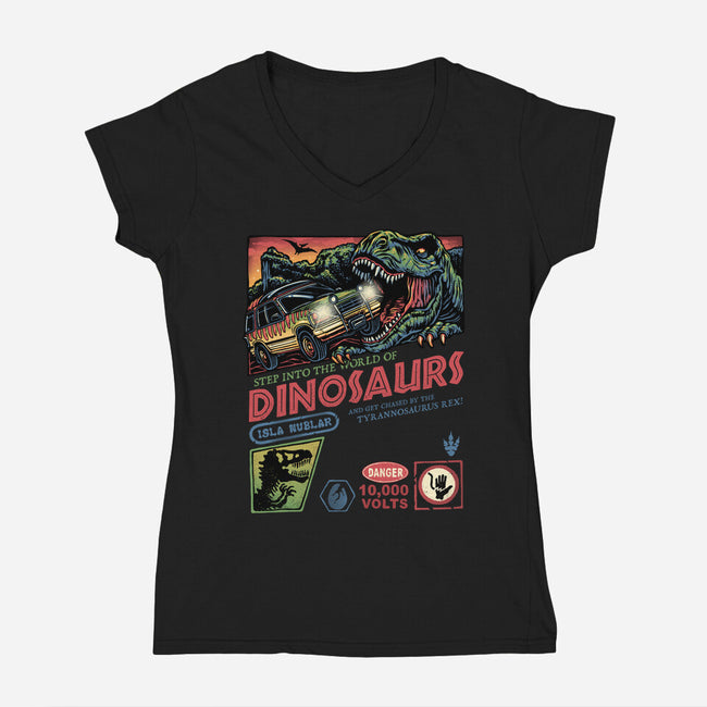 The World Of Dinosaurs-Womens-V-Neck-Tee-glitchygorilla