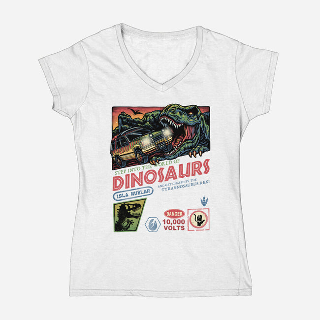The World Of Dinosaurs-Womens-V-Neck-Tee-glitchygorilla