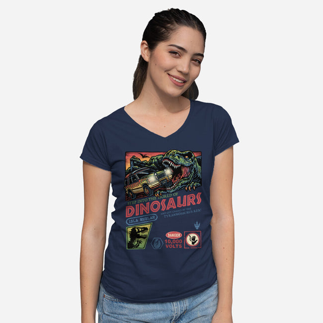 The World Of Dinosaurs-Womens-V-Neck-Tee-glitchygorilla