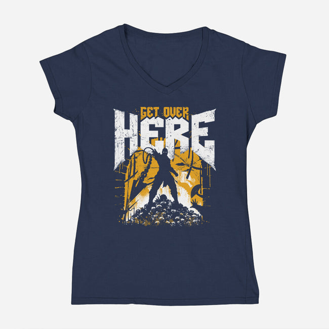 Get Over Here Slayer-Womens-V-Neck-Tee-rocketman_art
