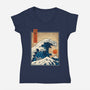 The Great Kaiju Wave-Womens-V-Neck-Tee-erion_designs