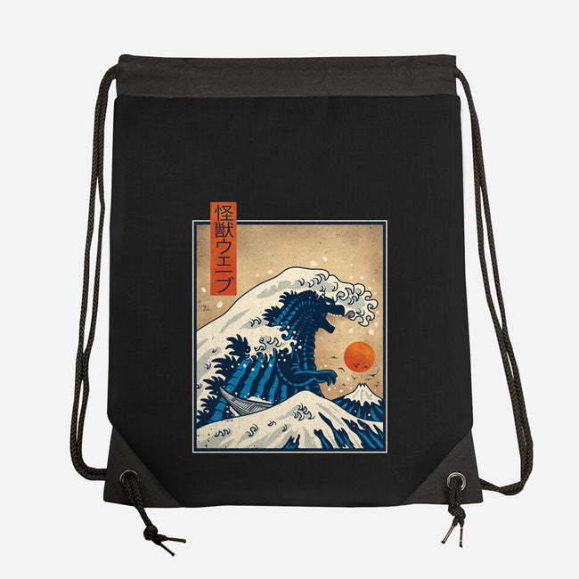 The Great Kaiju Wave-None-Drawstring-Bag-erion_designs