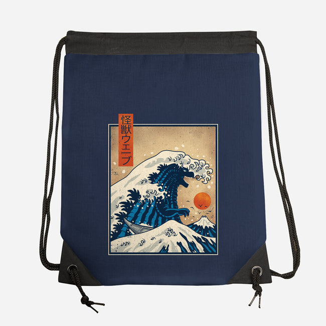 The Great Kaiju Wave-None-Drawstring-Bag-erion_designs
