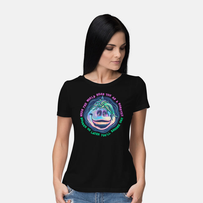 Becoming A Monster-Womens-Basic-Tee-glitchygorilla